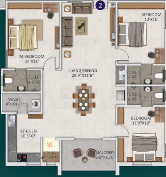 3 BHK Flat in Aditya Homes in Boduppal, Hyderabad - Image 740134