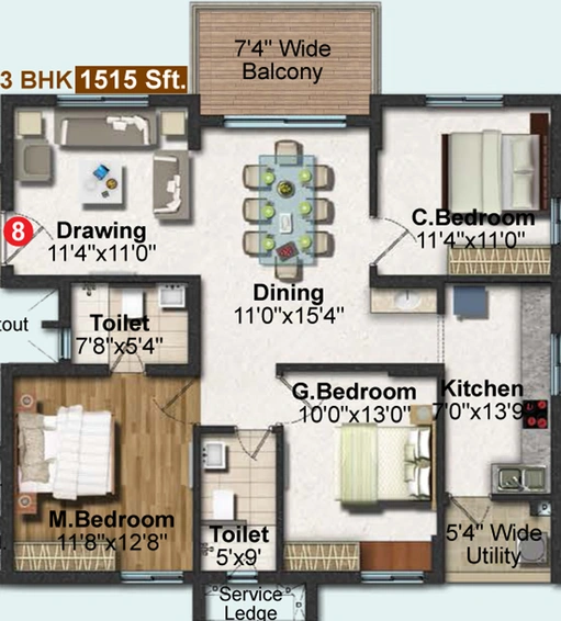 3 BHK Flat in Frontline Seven in Kokapet, Hyderabad - Image 739662