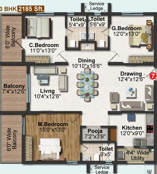 3 BHK Flat in Frontline Seven in Kokapet, Hyderabad - Image 739664