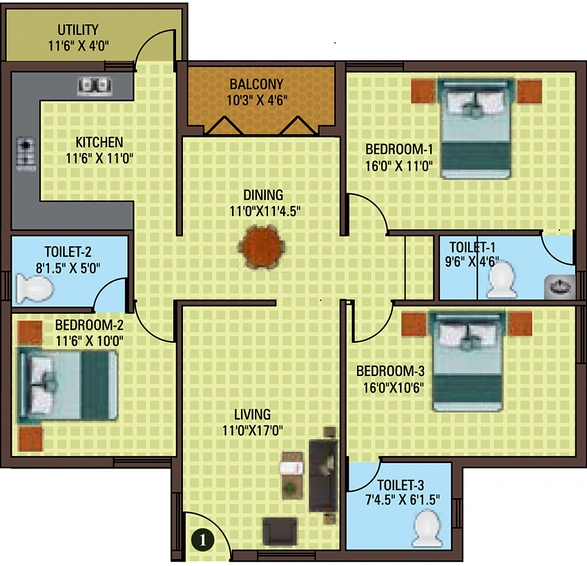 3 BHK Flat in Sree Daksha Utkarsh in Vadavalli, Coimbatore - Image 816574