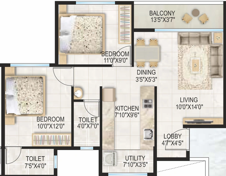 2 BHK Flat in Roongta Elegante in Panchavati, Nashik - Image 809304
