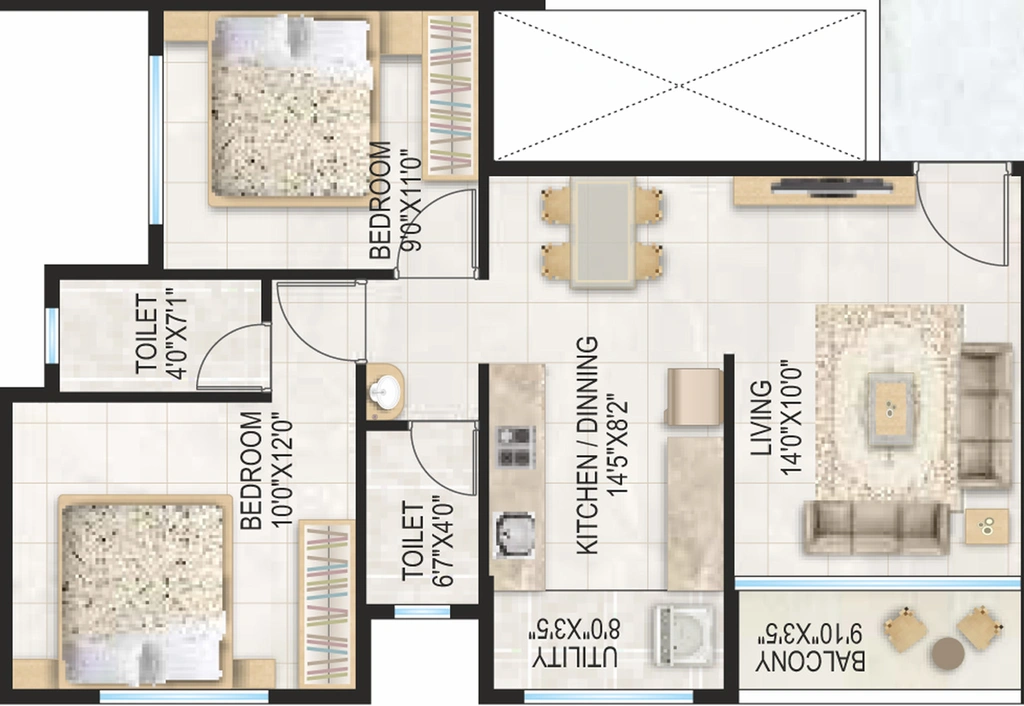 2 BHK Flat in Roongta Elegante in Panchavati, Nashik - Image 809305