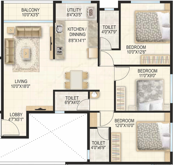 3 BHK Flat in Roongta Elegante in Panchavati, Nashik - Image 809306