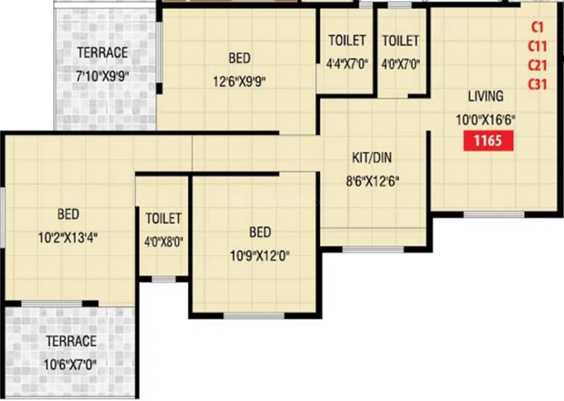 3 BHK Flat in Laxmi Township in Gangapur Road, Nashik - Image 743496
