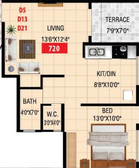 1 BHK Flat in Laxmi Township in Gangapur Road, Nashik - Image 743494