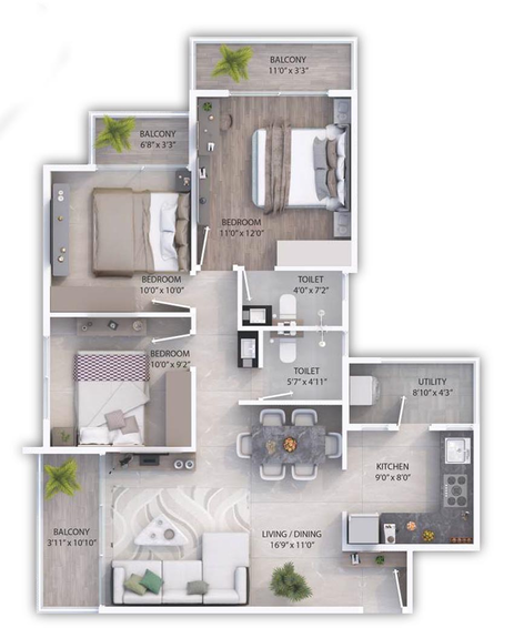 3 BHK Flat in Aditya Pride Laxmi Ramna in Vihitgaon, Nashik - Image 809474