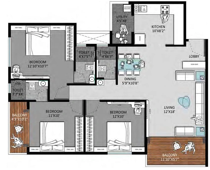 3 BHK Flat in The Avenue Aura in Govind Nagar, Nashik - Image 809577