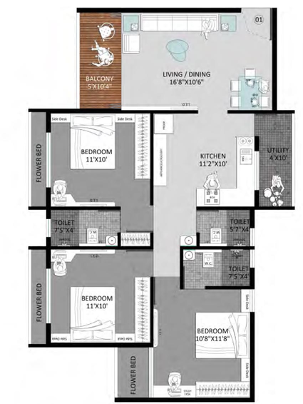 3 BHK Flat in The Avenue Aura in Govind Nagar, Nashik - Image 809578