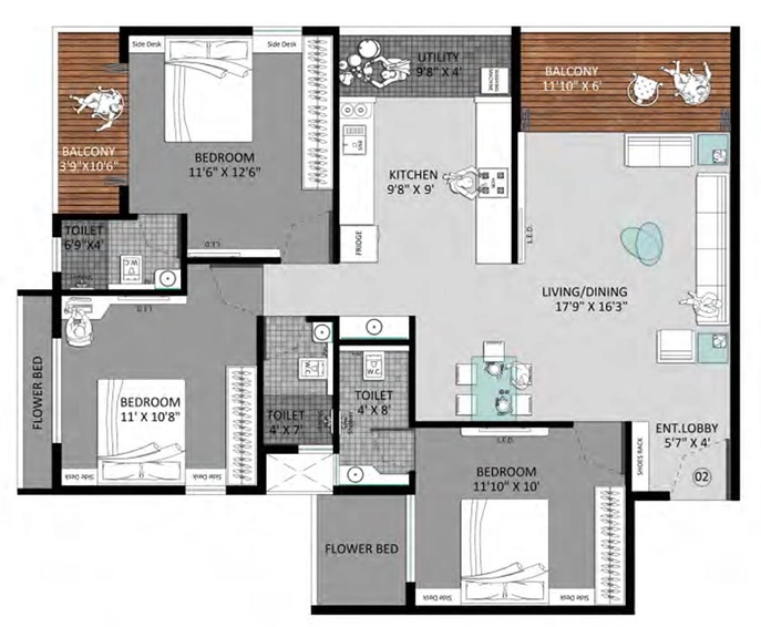 3 BHK Flat in The Avenue Aura in Govind Nagar, Nashik - Image 809579