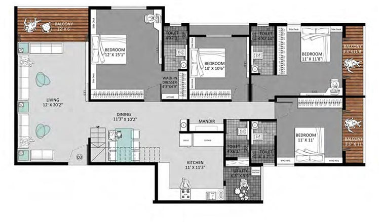 4 BHK Flat in The Avenue Aura in Govind Nagar, Nashik - Image 809583