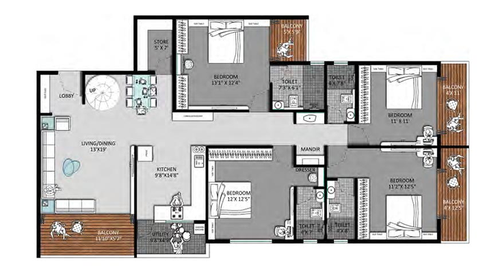 4 BHK Flat in The Avenue Aura in Govind Nagar, Nashik - Image 809580