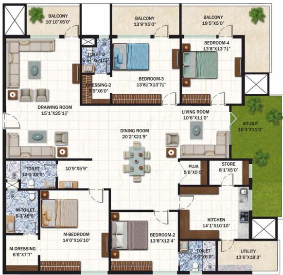 4 BHK Flat in Vasavi Usharam Integra in Tolichowki, Hyderabad - Image 742407
