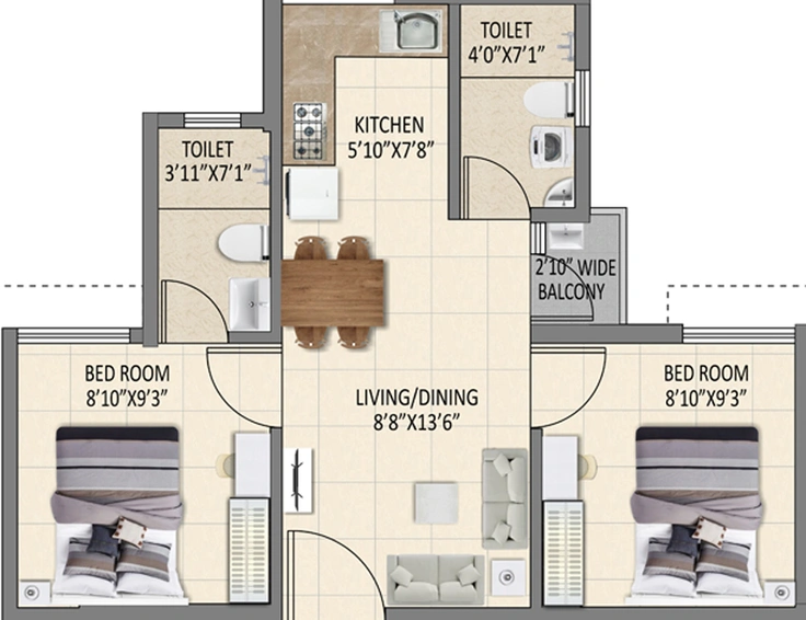 2 BHK Flat in Shriram Sunshine 2 in Uttarpara, Kolkata - Image 811016