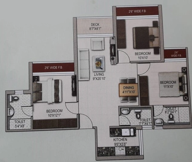 3 BHK Flat in Kosmic North Grande in Durganagar, Kolkata - Image 811494
