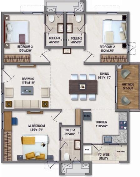 3 BHK Flat in Ramky One Orion in Pocharam, Hyderabad - Image 745767