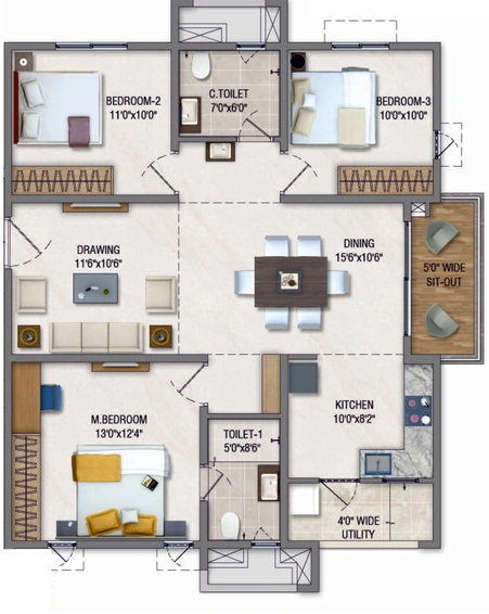 3 BHK Flat in Ramky One Orion in Pocharam, Hyderabad - Image 745766