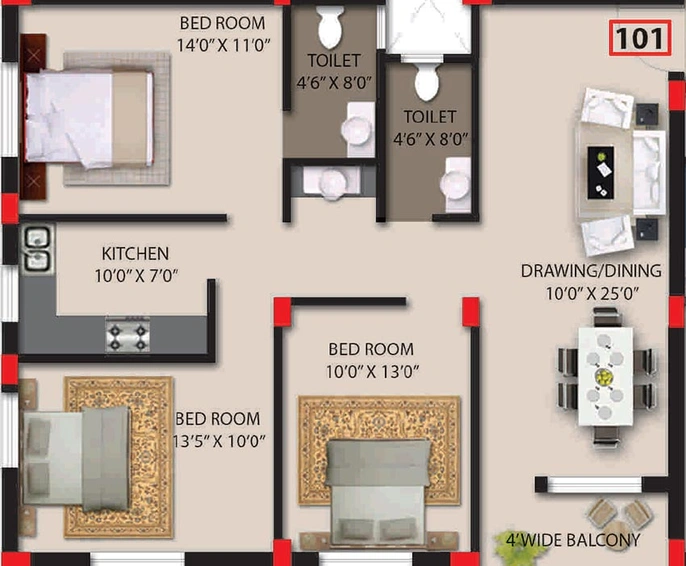 3 BHK Flat in AA Highway Heights in Hanspal, Bhubaneswar - Image 812463