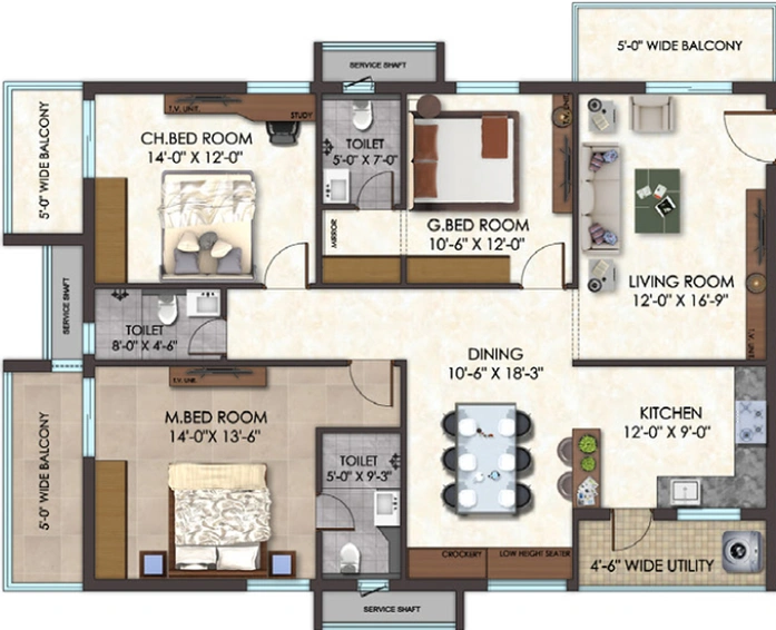 3 BHK Flat in Udaya Skyvert in Uppal, Hyderabad - Image 744944