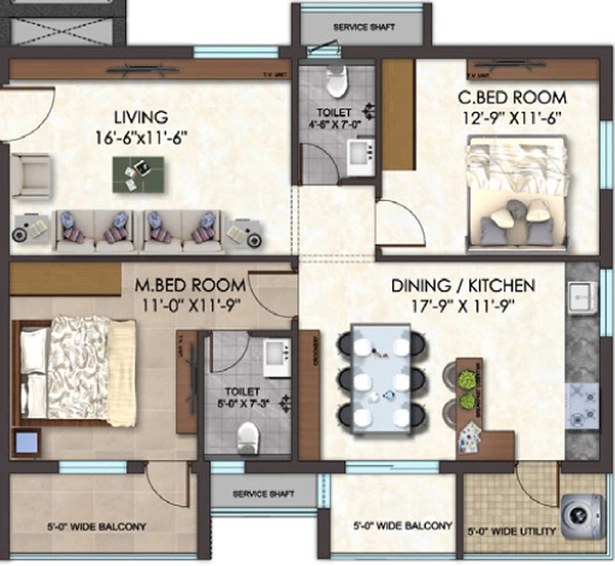 2 BHK Flat in Udaya Skyvert in Uppal, Hyderabad - Image 744941