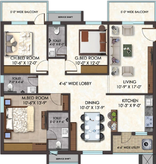 3 BHK Flat in Udaya Skyvert in Uppal, Hyderabad - Image 744943
