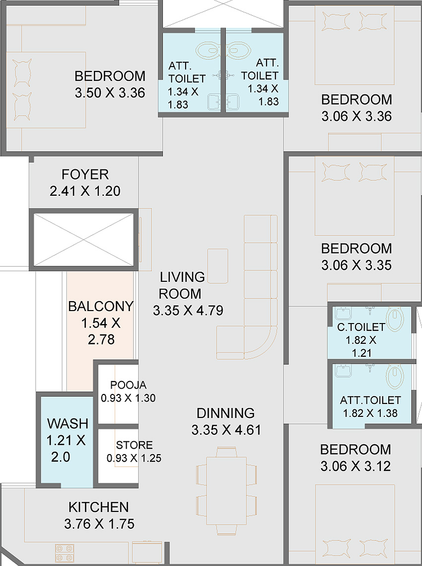 4 BHK Flat in Omkar Rudraksh Nex in Harni, Vadodara - Image 812550