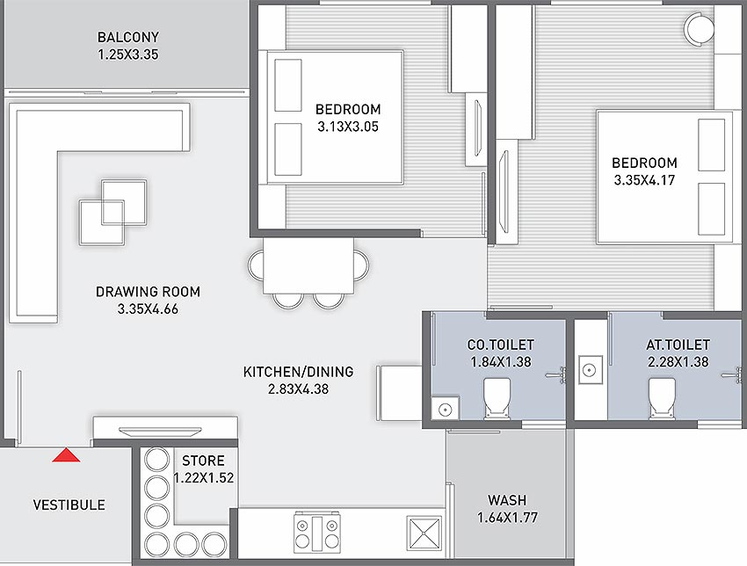 2 BHK Flat in Shreenath Fortune 99 in Vavol, Gandhinagar - Image 812738