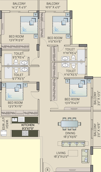 4 BHK Flat in Saltee Splendora in Rajarhat, Kolkata - Image 813479