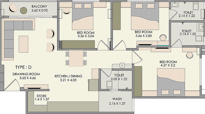 3 BHK Flat in Bhoomi Maruti Icon in Vavol, Gandhinagar - Image 813597