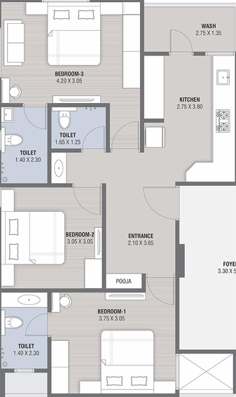 3 BHK Flat in Darsh Raj Panchamrut 2 in Sector 26, Gandhinagar - Image 814089