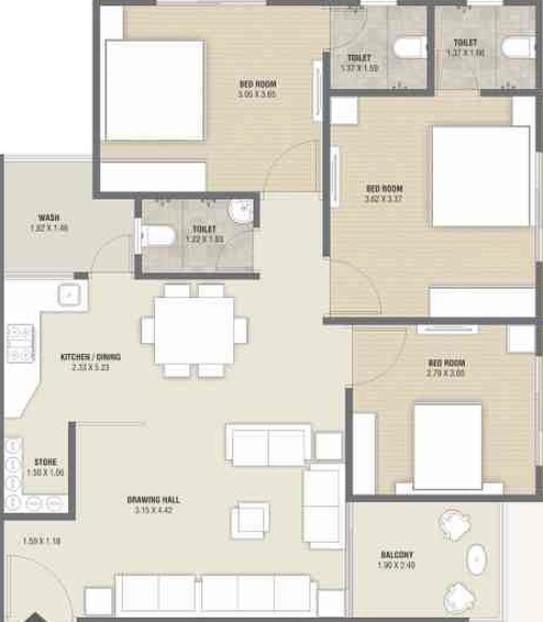 3 BHK Flat in Om Shlok Parisar in Pethapur, Gandhinagar - Image 814852