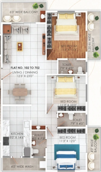 3 BHK Flat in Meher Ganga in Narendra Nagar, Nagpur - Image 749900