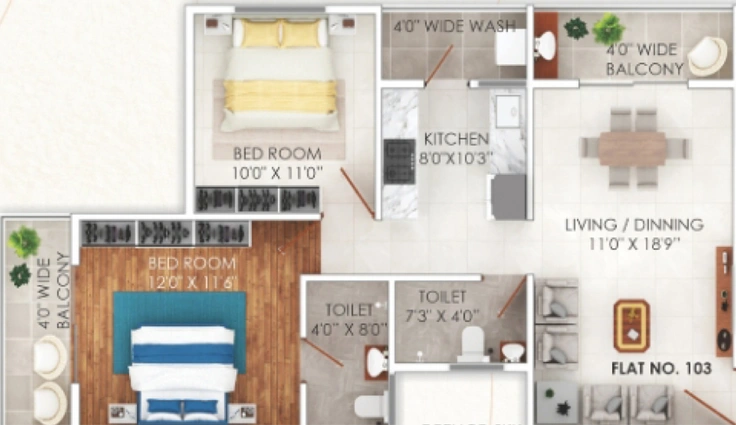 2 BHK Flat in Meher Ganga in Narendra Nagar, Nagpur - Image 749898