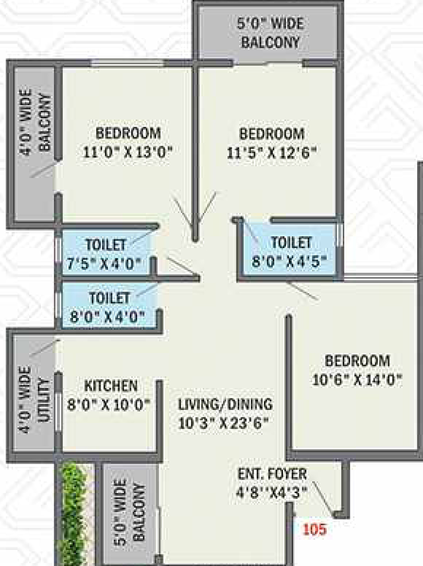 3 BHK Flat in Atharva Sapphire in Wardha Road, Nagpur - Image 749909