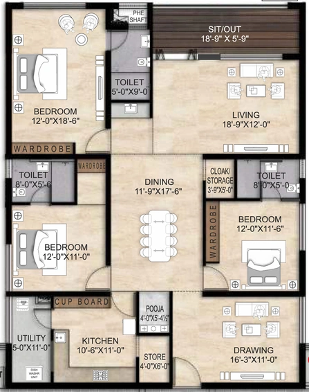 3 BHK Flat in MK One in Yendada, Visakhapatnam - Image 815549