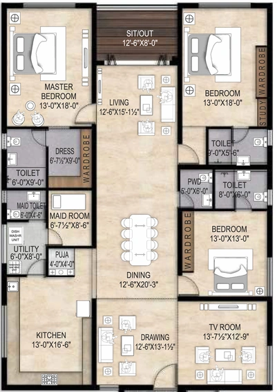 3 BHK Flat in MK One in Yendada, Visakhapatnam - Image 815554