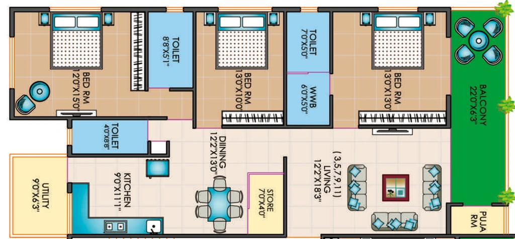 3 BHK Flat in Vinayaka Valencia Riverside in Gangapur Road, Nashik - Image 816289