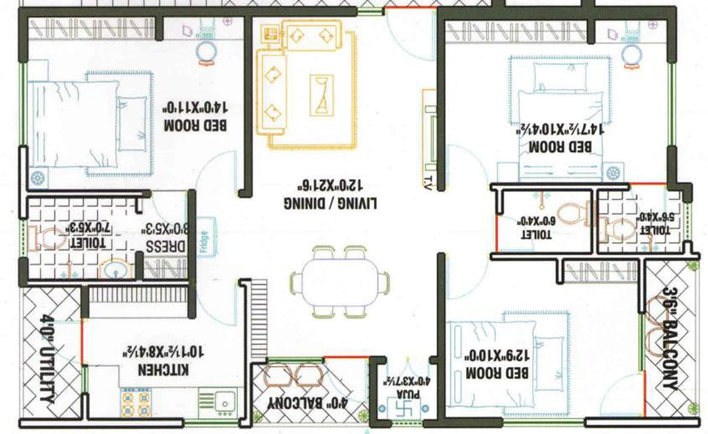 3 BHK Flat in Bhoomatha Susmitha Mansion in Maddilapalem, Visakhapatnam - Image 816362