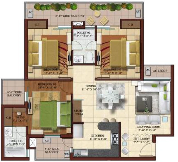 3 BHK Flat in Motia Oasis in Zirakpur, Chandigarh - Image 816367