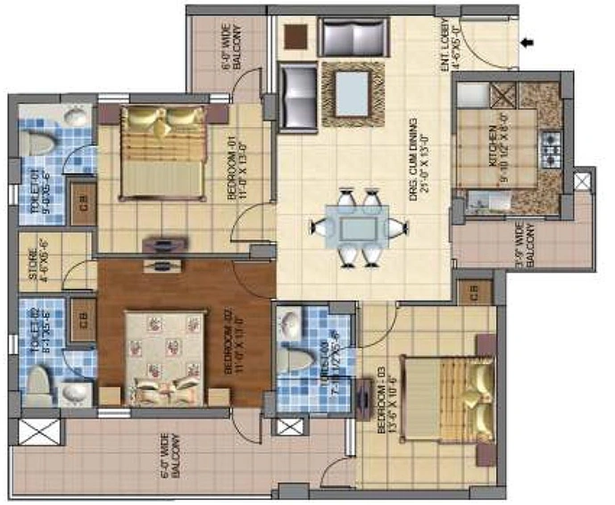 3 BHK Flat in Motia Oasis in Zirakpur, Chandigarh - Image 816368