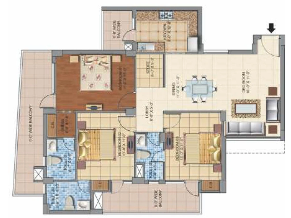 3 BHK Flat in Motia Oasis in Zirakpur, Chandigarh - Image 816369