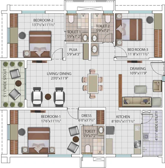 3 BHK Flat in My Home Avatar in Puppalaguda, Hyderabad - Image 747904