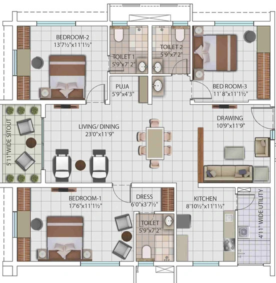 3 BHK Flat in My Home Avatar in Puppalaguda, Hyderabad - Image 747903