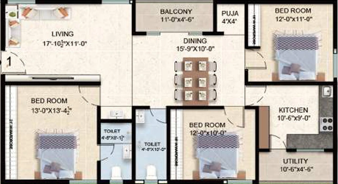 3 BHK Flat in Sai Ram Grand in Chinnamushidiwada, Visakhapatnam - Image 816443
