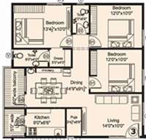 3 BHK Flat in Vaishno Brindavan Vihar in Madhurawada, Visakhapatnam - Image 816448