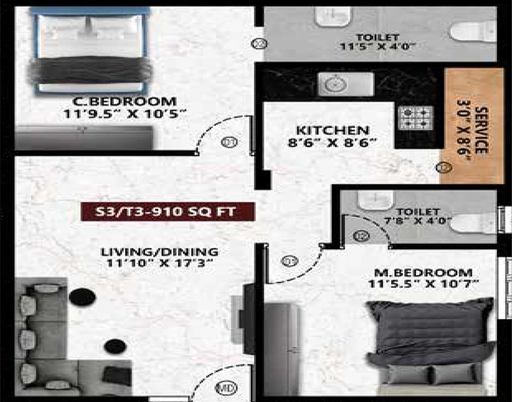2 BHK Flat in Viva Valia in Vengaivasal, Chennai - Image 816462