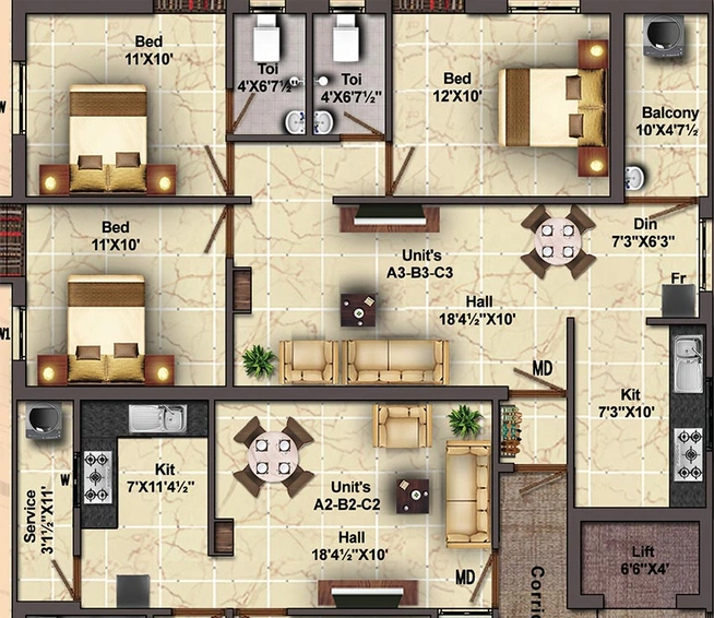 3 BHK Flat in Visruth Jayram in Vadapalani, Chennai - Image 816542