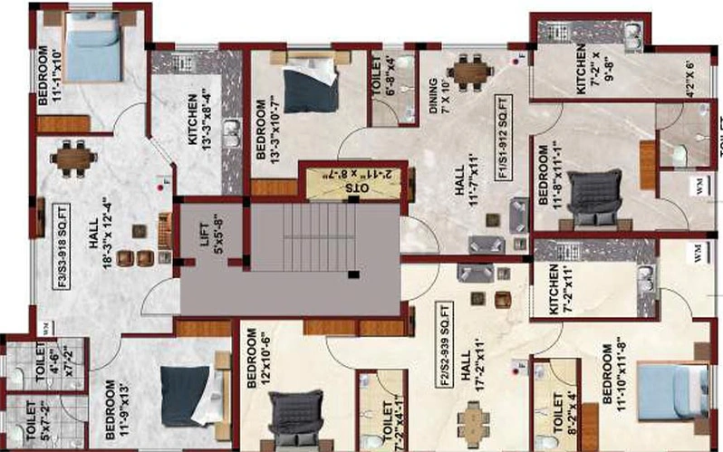 Floor Plan of Meenakshi Crezenta in Shenoy Nagar, Chennai - Image 170464