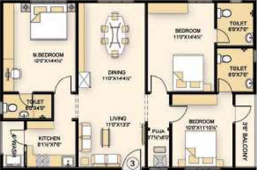 3 BHK Flat in Burugupalli Bhuvi in Yendada, Visakhapatnam - Image 816794
