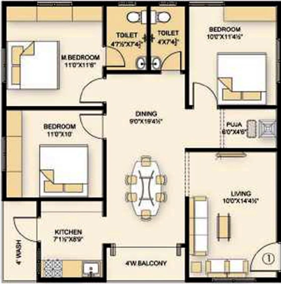 3 BHK Flat in Burugupalli Devi in Gandhi Nagar, Visakhapatnam - Image 816796