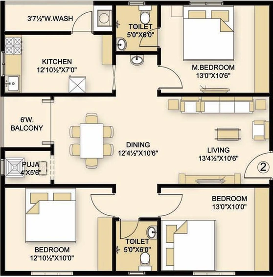 3 BHK Flat in Burugupalli Surya in Dwaraka Nagar, Visakhapatnam - Image 816797